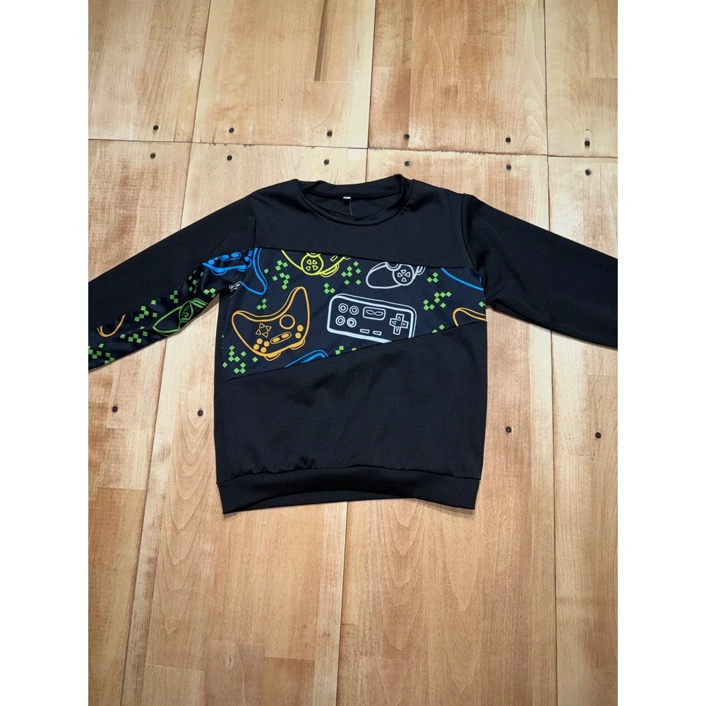 Kids‎ Gaming Controller Print Long Sleeve Pullover Sweatshirt Black